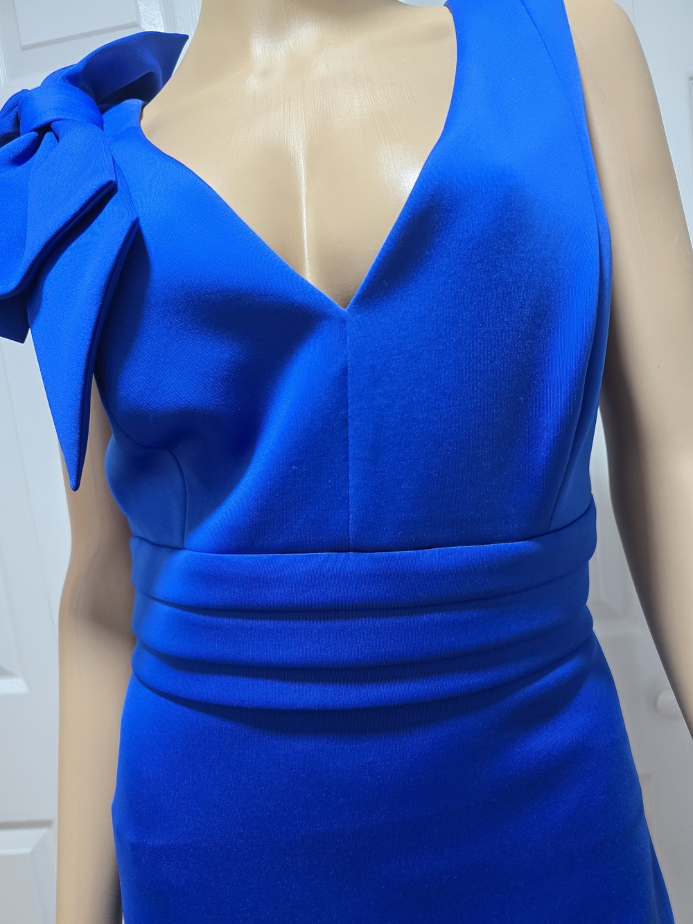 V-Neck Royal Blue Bow-Shoulder Dress